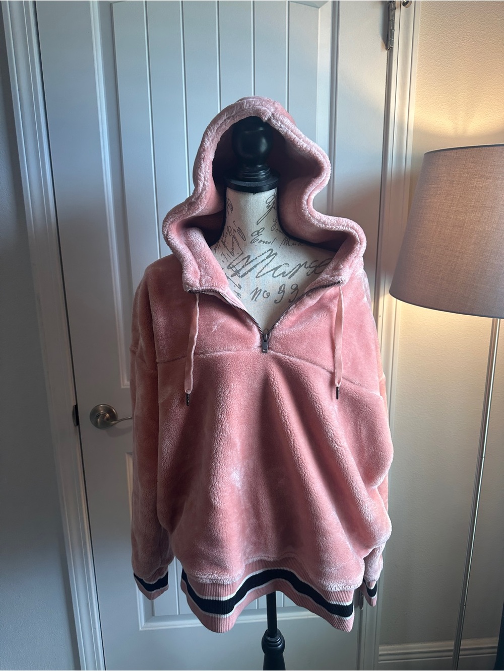Plush Pink Hooded Half-Zip Pullover